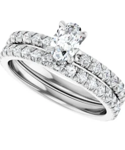 14K White Oval French-Set Engagement Ring