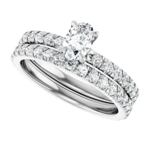 14K White Oval French-Set Engagement Ring