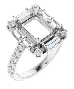 Alternative view of 14K White Emerald Semi-Set Engagement Ring