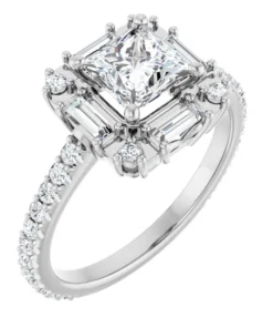 14K White Emerald Semi-Set Engagement Ring