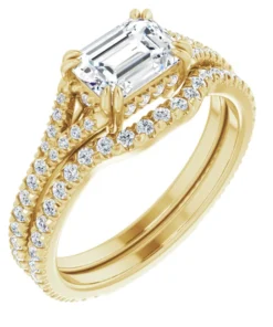 14K Yellow Emerald 1/3 CTW Natural Diamond Semi-Set French-Set Engagement Ring