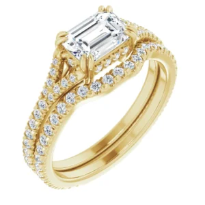 14K Yellow Emerald 1/3 CTW Natural Diamond Semi-Set French-Set Engagement Ring