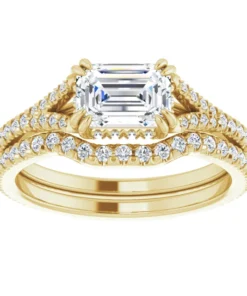 Alternative view of 14K Yellow Emerald 1/3 CTW Natural Diamond Semi-Set French-Set Engagement Ring